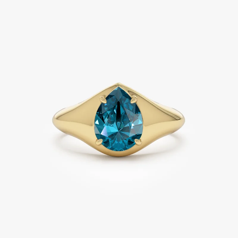 Elegant and delicate women's rings-14K Pear Shaped London Blue Topaz Statement Ring