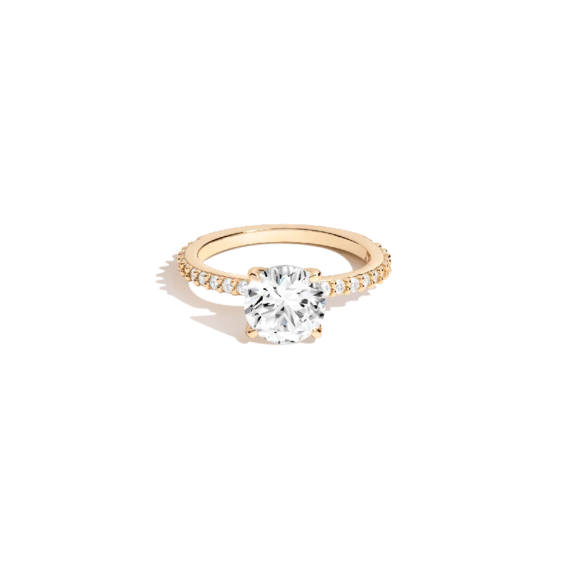 Women's rings for casual everyday wear-Round Lab Grown White Sapphire Solitaire Pavé Ring