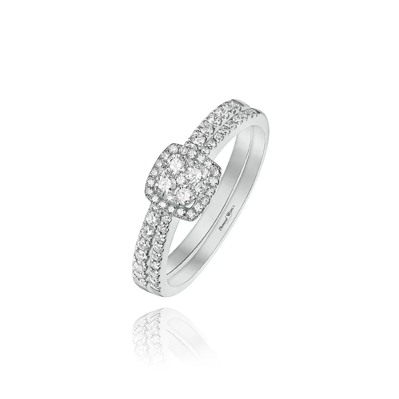 Women's rings with sapphire gemstones-Mini Halo Cushion cut Invisible Diamonds Double Ring