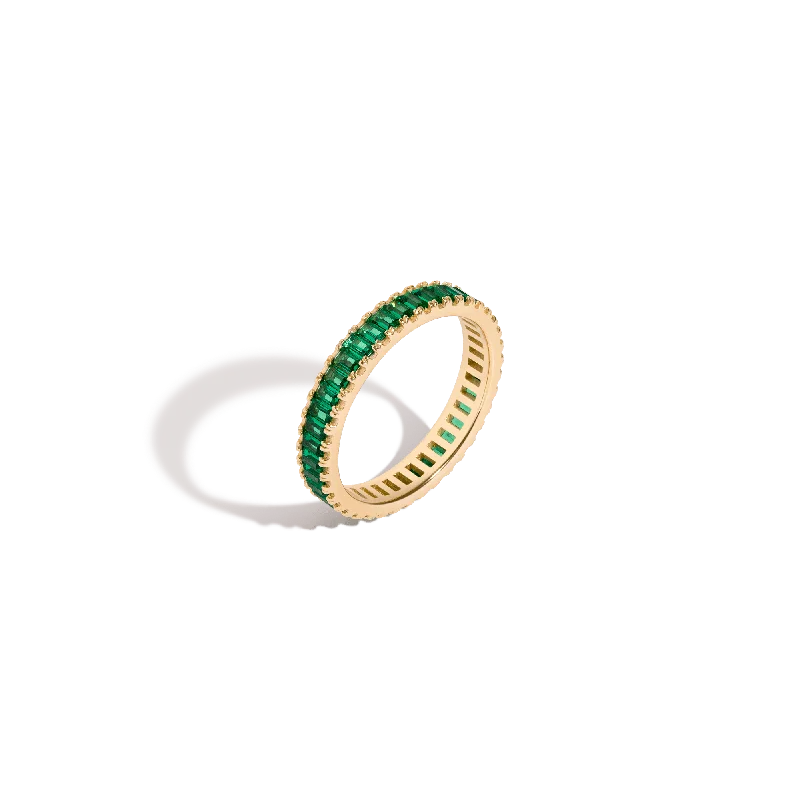 Unique women's rings for a one-of-a-kind look-Lab Grown Green Emerald Baguette Eternity Ring