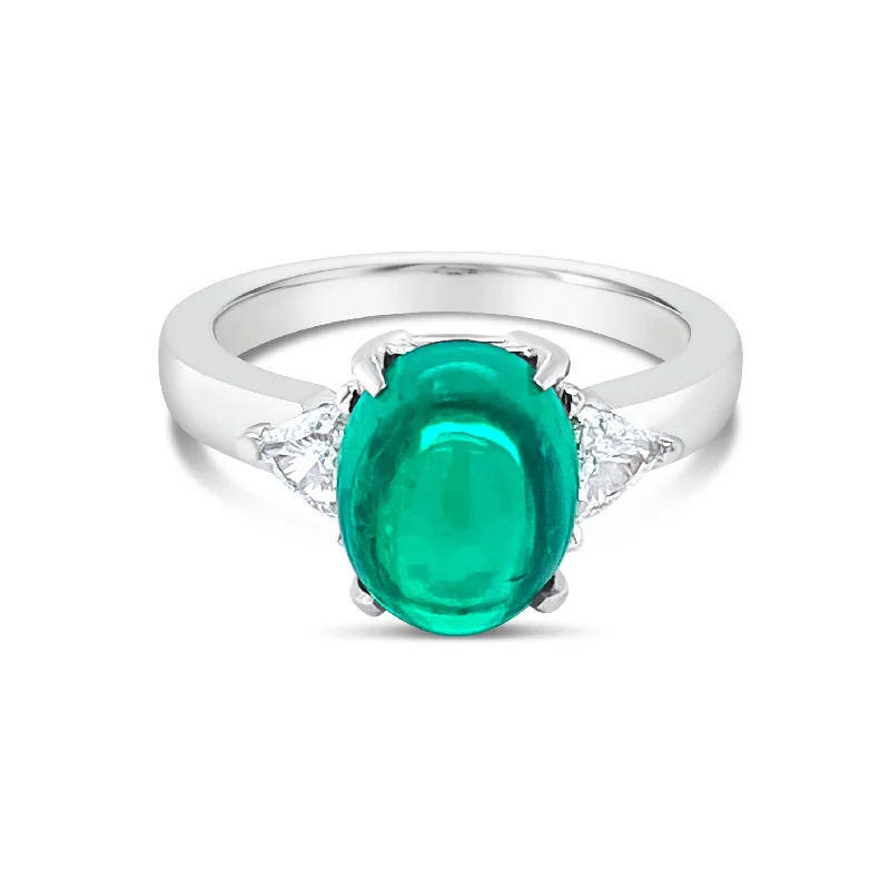 Women's rings for casual everyday wear-Cabochon Emerald & Trillion cut Diamonds Ring