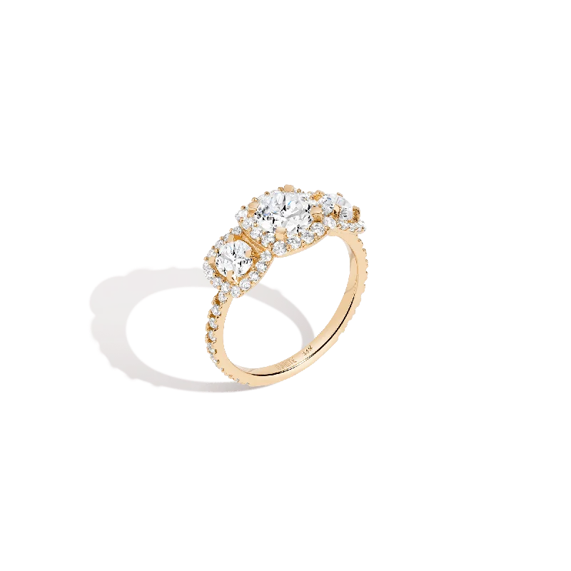 Women's rings with birthstones-Pavé Round Tri-Diamond Ring