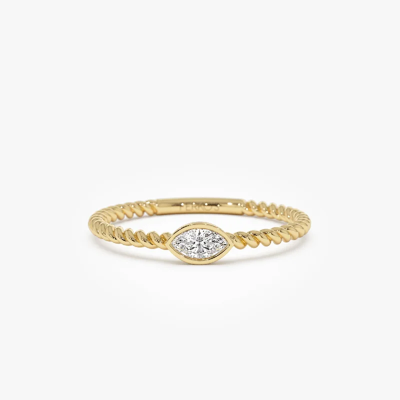 Designer women's rings for luxury-14kt Bezel Marquise Diamond Rope ring