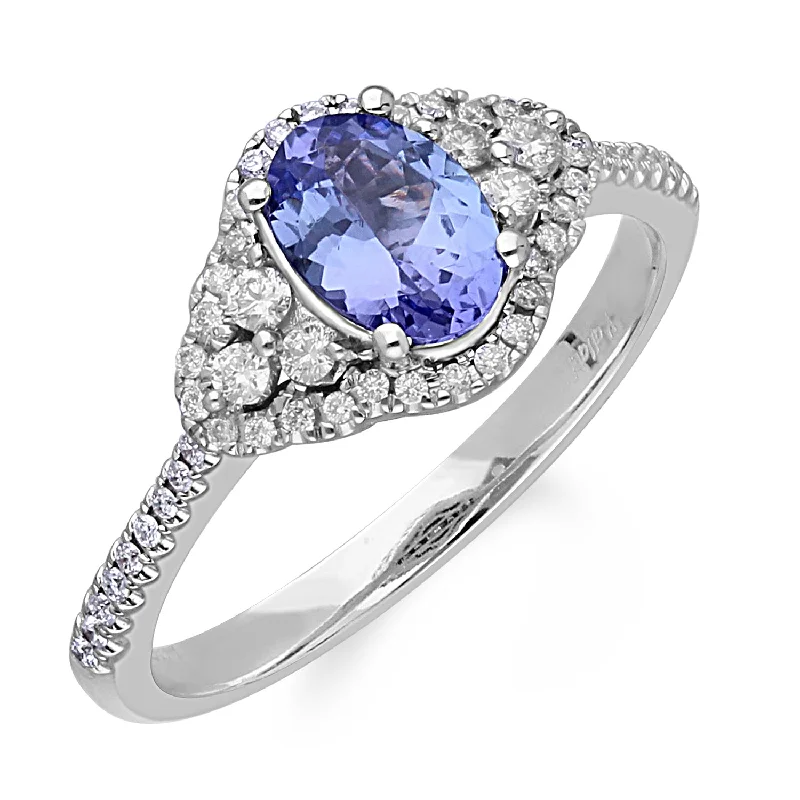 Women's rings with pink diamonds-Kallati Tanzanite Diamond Halo Ring