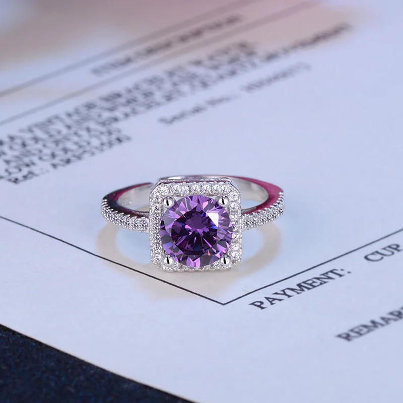 Four-Claw Square Open Ring (Purple Diamond)