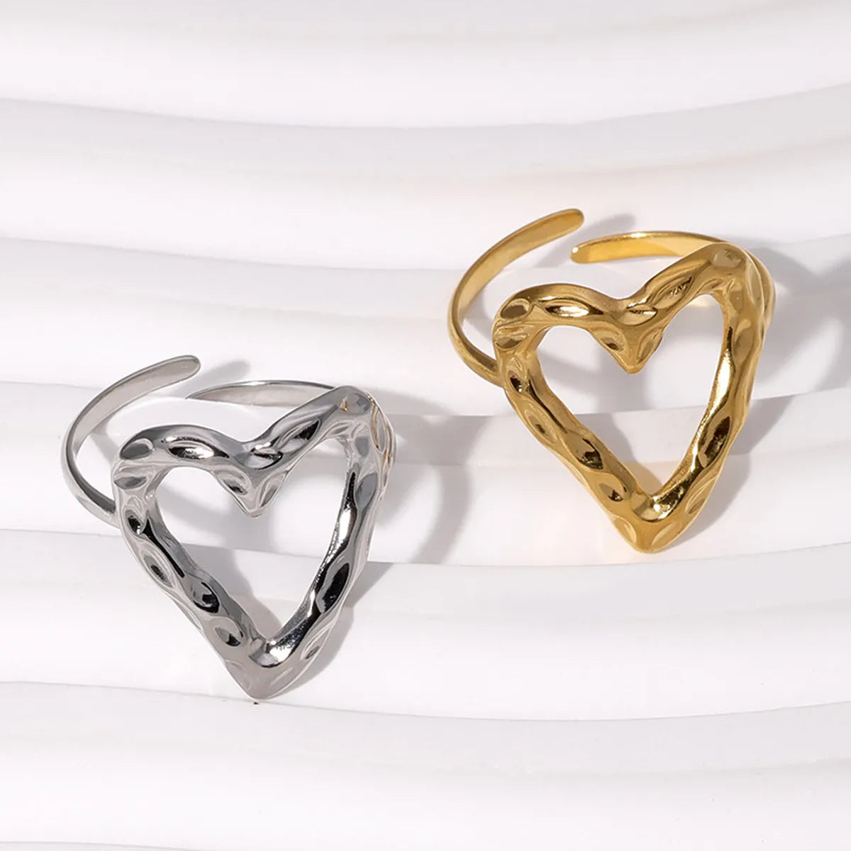 Elegant women's diamond rings-Vintage Style Heart Shape Stainless Steel Plating Open Rings