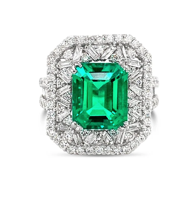 Customizable women's rings for personalized touch-Emerald & Diamonds "Anna" Ring