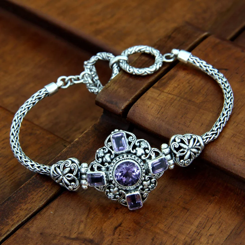 bracelets and bangles rose gold -Amethyst & Sterling Silver Clasp Bracelet