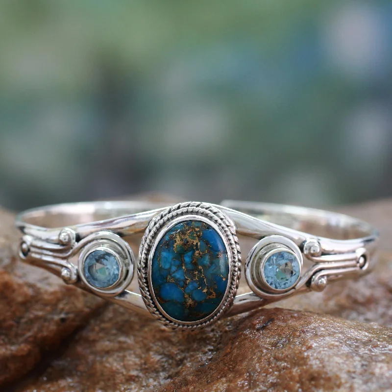 bracelets and bangles for daily wear -Blue Heavens Topaz & Turquoise Cuff Bracelet