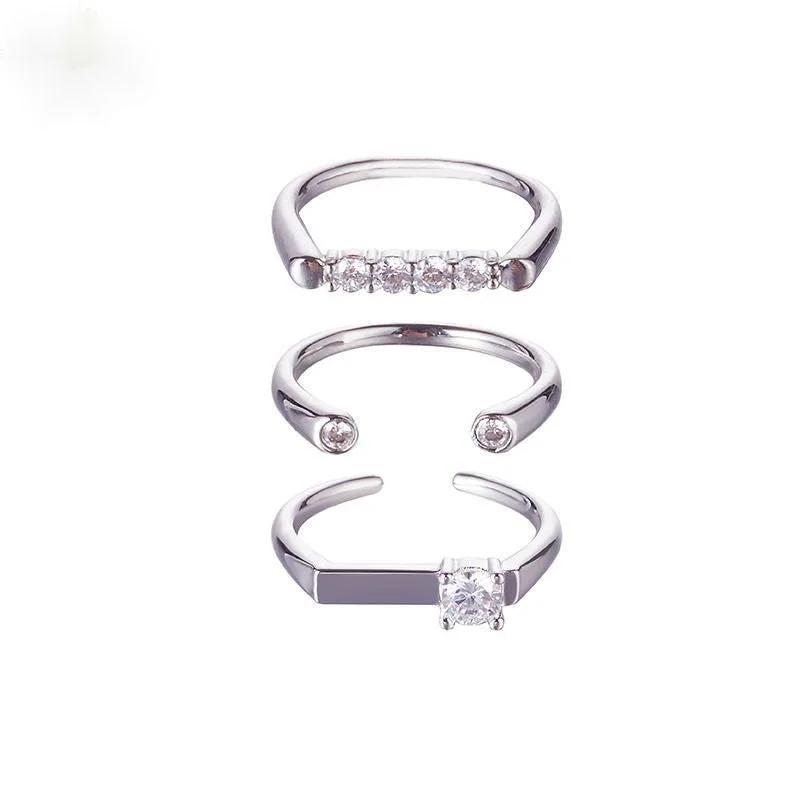 Women's gold-plated rings for elegant style-Wholesale Simple Style Geometric Copper Polishing Inlay Zircon Open Rings