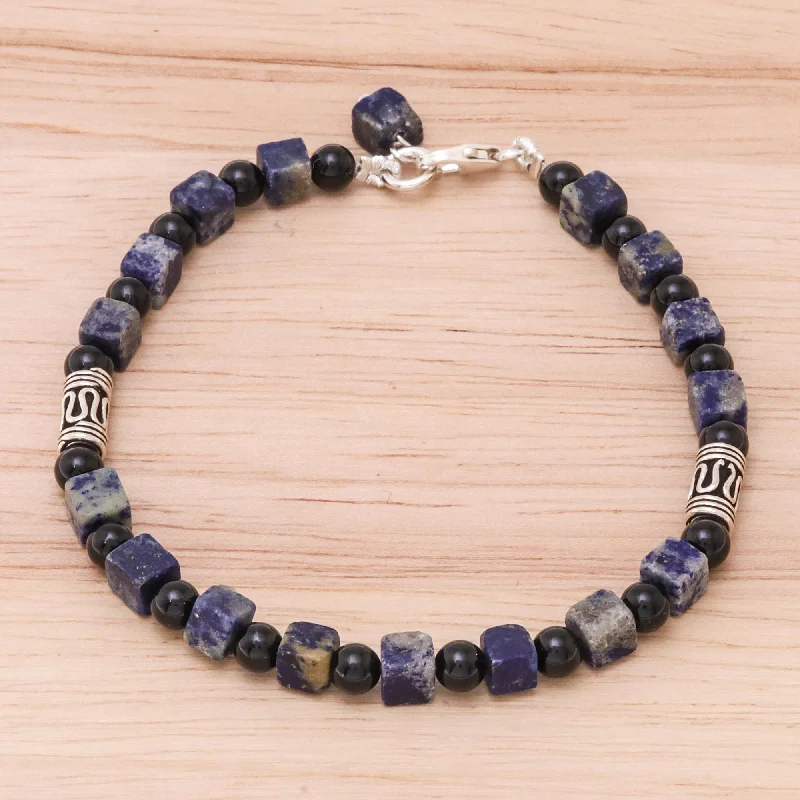 bracelets and bangles with sapphire -Blue Night Lapis Lazuli Beaded Bracelet