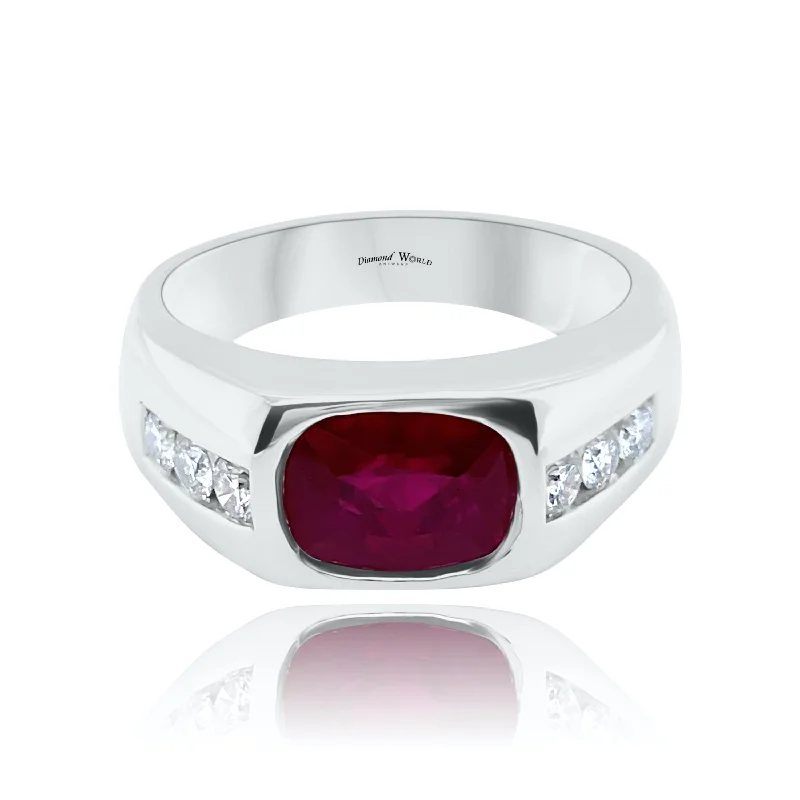 Women's rings with sleek minimalist design-Bezel Set Cushion cut Ruby & Princess cut Diamonds Ring