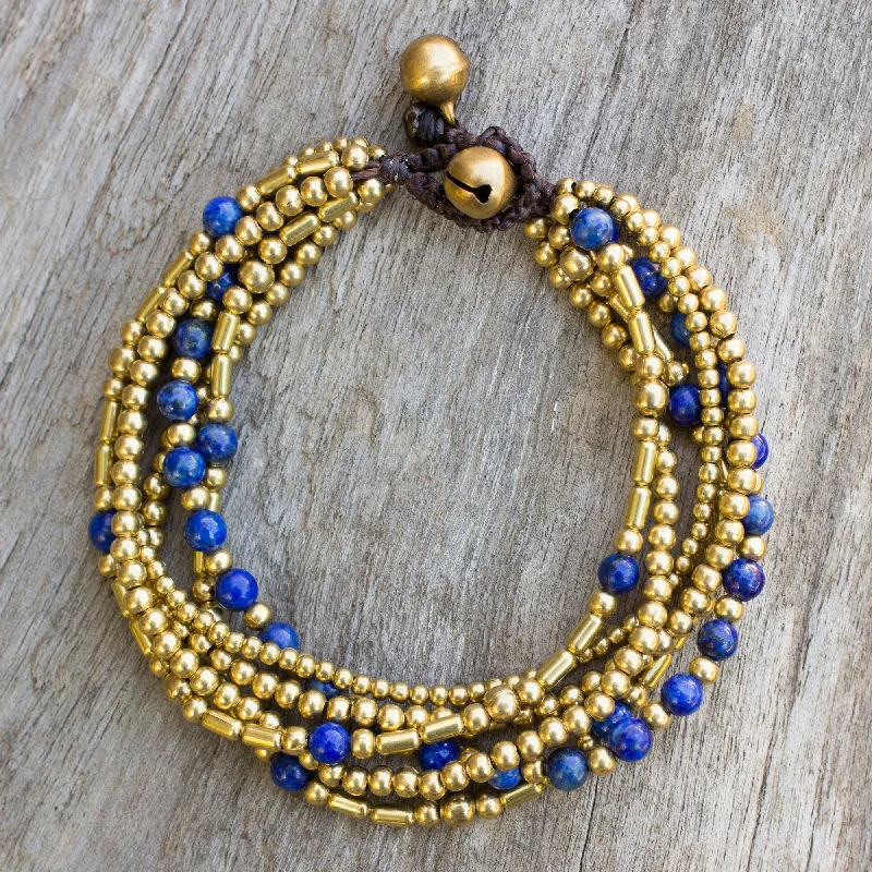 bracelets and bangles with birthstone -Blue Freedom Lapis Lazuli Brass Beaded Bracelet