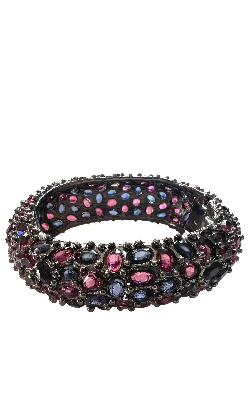 bracelets and bangles with gemstones -Multifaceted Purple Crystals Cuff Bracelet