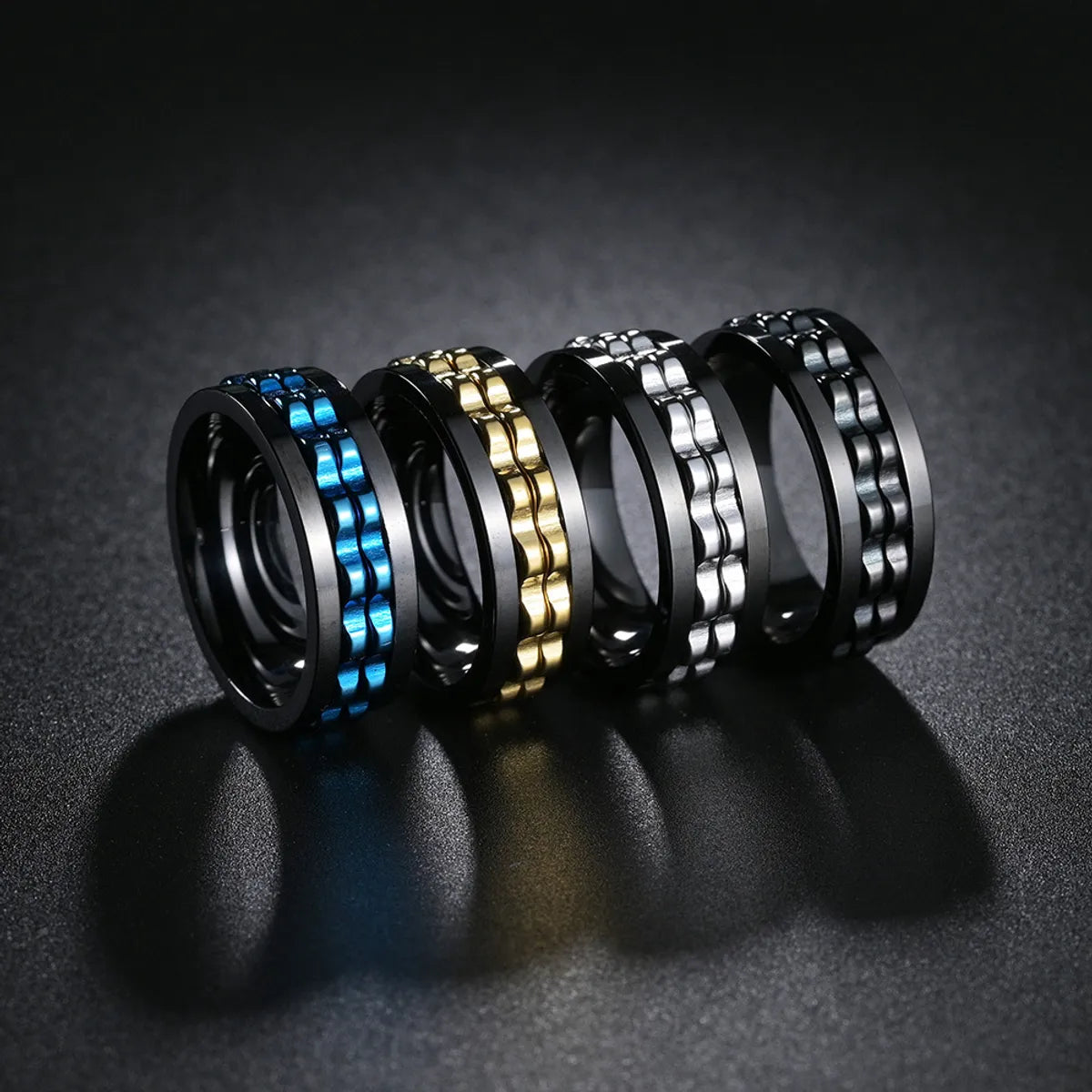 Trendy women's rings with twisted bands-Hip-hop Geometric Titanium Steel Plating Rings