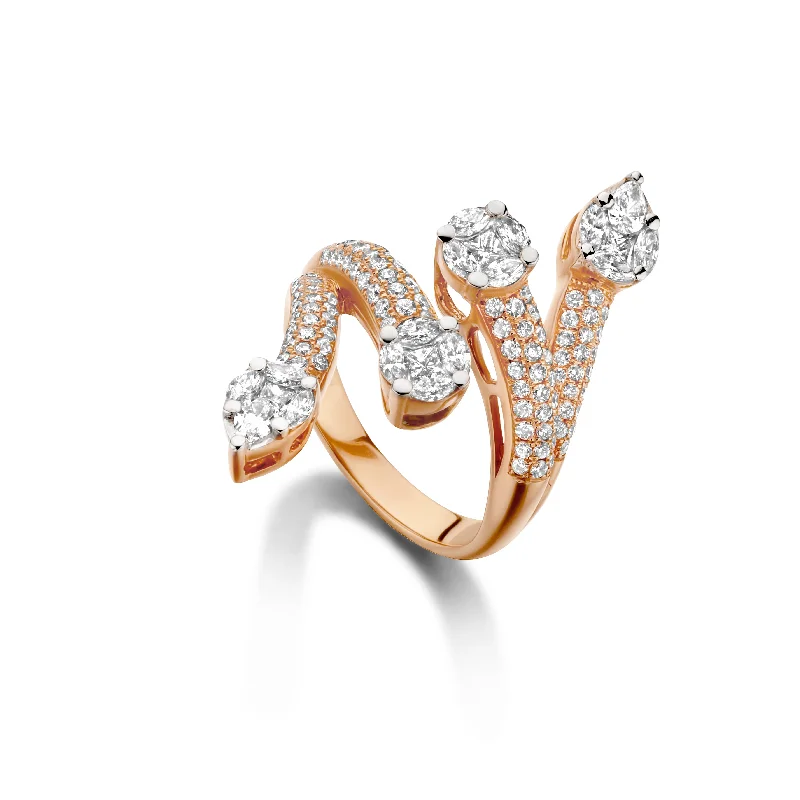 Trendy women's rings with twisted bands-Pear shape & Brilliant cut style Invisible set Diamonds Ring