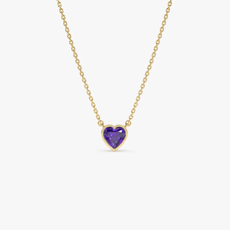 Women's rings with opal accents-14K Gold Heart Shaped Amethyst Layering Necklace