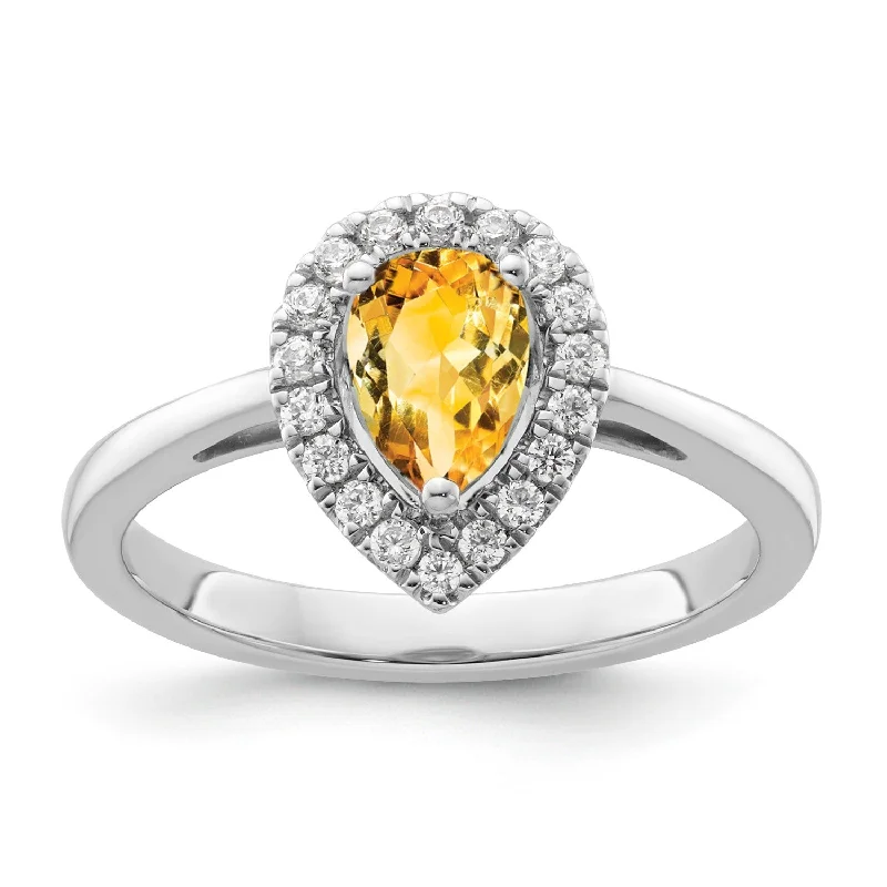 Women's cocktail rings for evening wear-Citrine Diamond Halo Ring