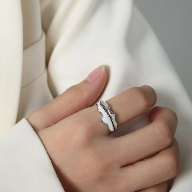 A636-White Glaze Steel Ring