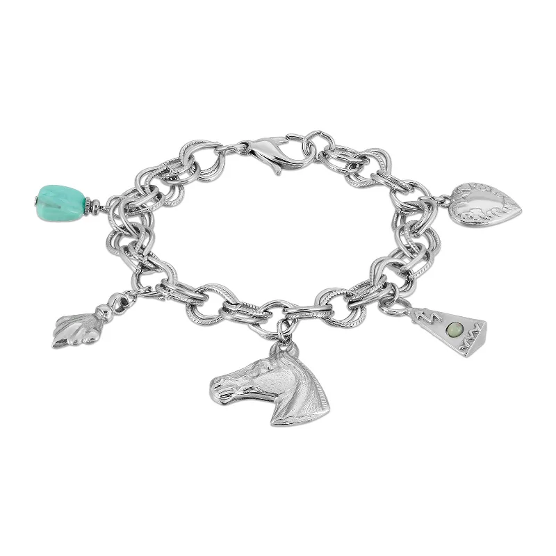 bracelets and bangles with pink sapphire -1928 Jewelry® Silver-Tone Turquoise Color Accents And Multi-Charm Horse Bracelet