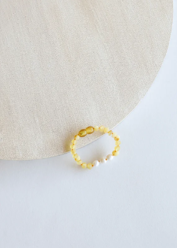 bracelets and bangles promise gift -Raw Honey Baltic Amber + Pearls || Anklet or Bracelet