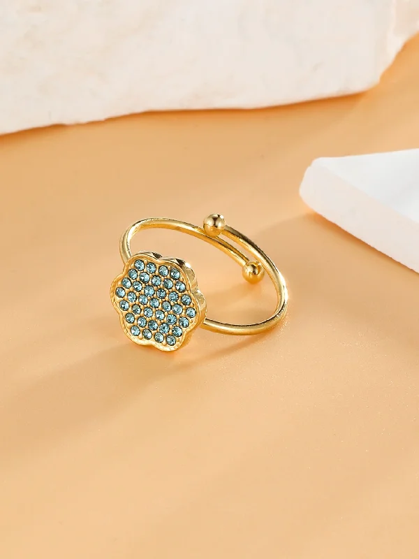 Women's rings with twisted band designs-Simple Style Flower Stainless Steel Plating Inlay Zircon 18k Gold Plated Open Rings