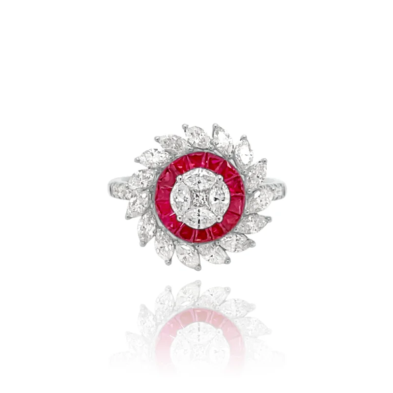 Trendy women's rings for casual wear-DIAMONDS & RUBIES "MARS" RING.