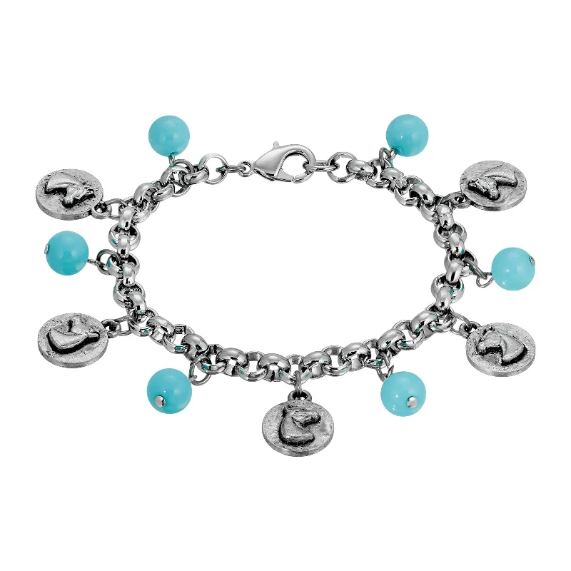 bracelets and bangles layered look -1928 Jewelry® Silver Tone Turquoise Horse Charm Bracelet