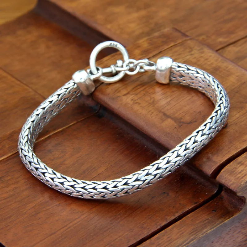 bracelets and bangles for bold fashion -All Night Sterling Silver Men's Chain Bracelet