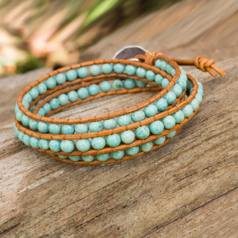 bracelets and bangles with diamonds -Blue Caramel Serpentine and Leather Wrap Bracelet from Thailand