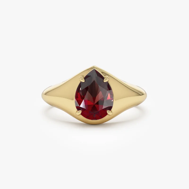 Women's rings for brides and bridesmaids-14K Pear Shaped Garnet Statement Ring