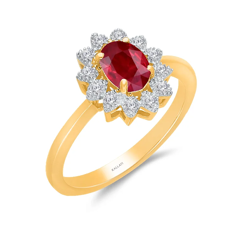 Women's rings with multi-colored gemstones-Kallati Ruby Diamond Ring