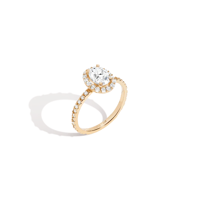 Women's rings for Christmas gifts-Pavé Oval-Cut Halo Diamond Ring