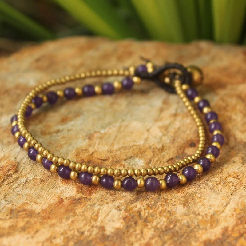 bracelets and bangles for women -Amethyst & Brass Beaded Bracelet