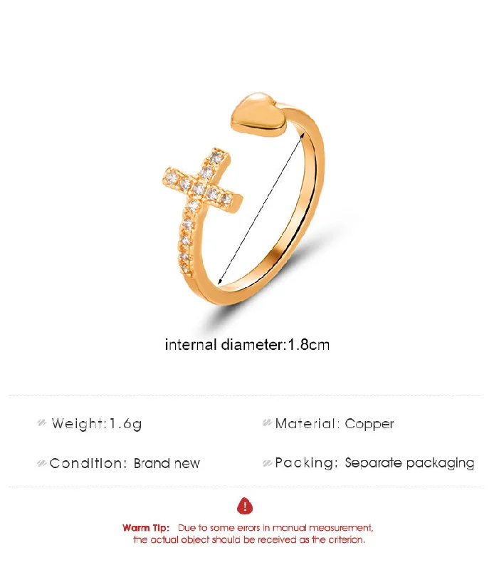 Women's rings with luxurious gemstone settings-Fashion Cross Heart Shape Copper Inlay Rhinestones Rings