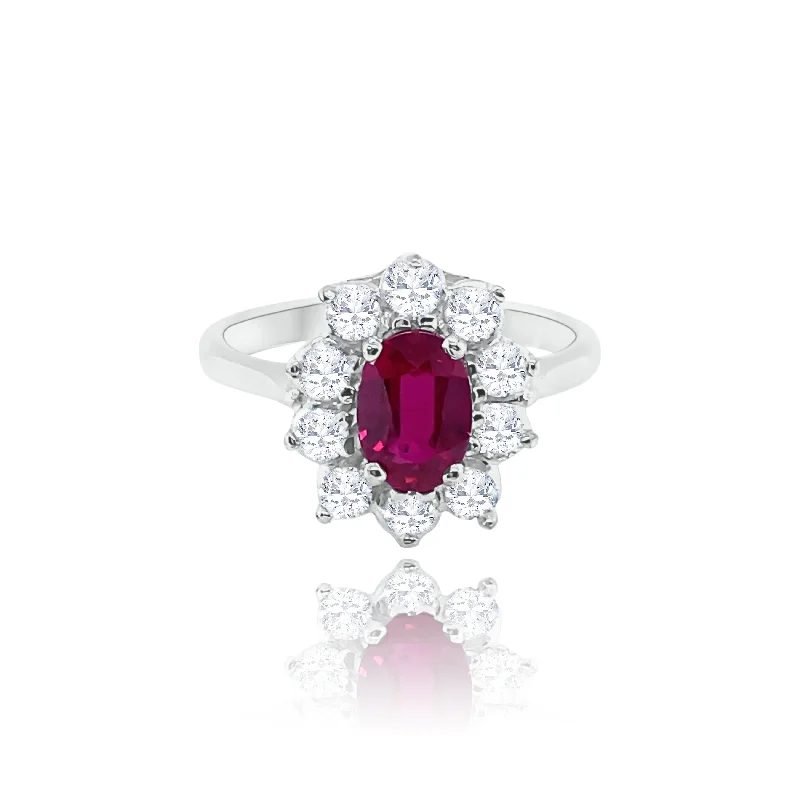 Modern women's rings for contemporary style-Oval Ruby & Brilliant Cut Diamonds Ring