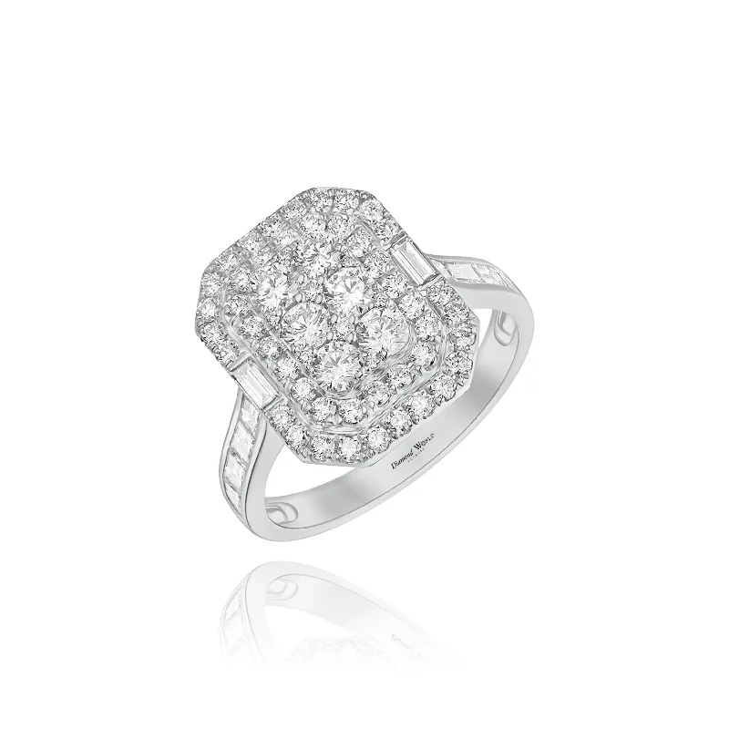 Women's promise rings with meaning-Double Halo Emerald cut Invisible Diamonds "Juliet" Ring