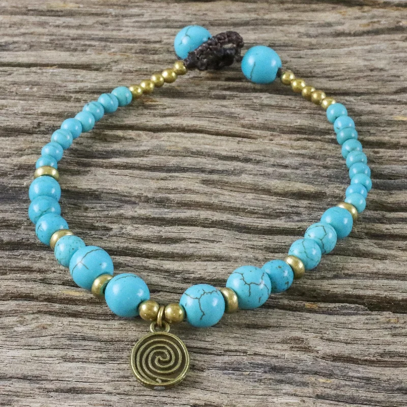 bracelets and bangles with emerald -Andaman Waves Turquoise Colored Bead Bracelet with Brass Charm