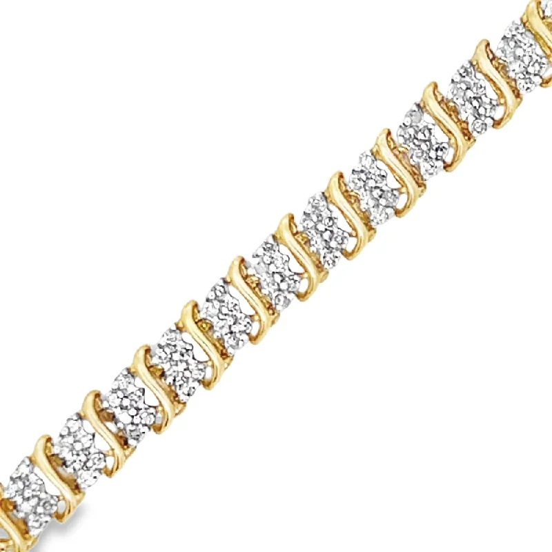 bracelets and bangles with birthstone -Womens S Link 3 Row 2.00cttw Diamond Tennis Bracelet 10K Yellow Gold