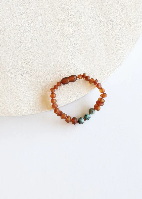 bracelets and bangles with crystals -Raw Cognac Baltic Amber + Turquoise Jasper || Anklet or Bracelet