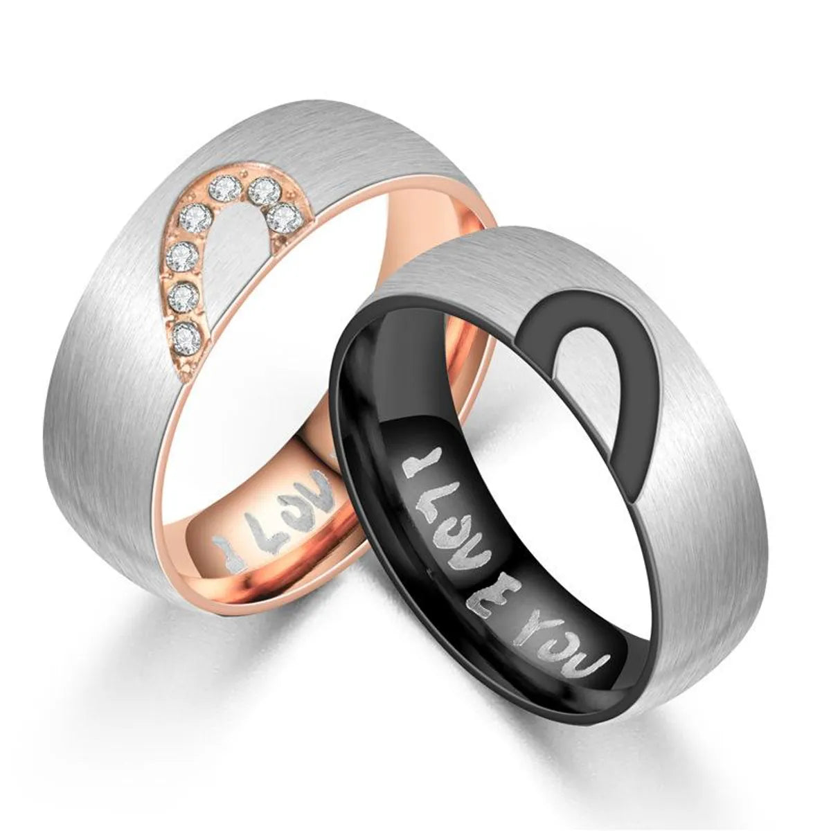 Women's rings for brides and bridesmaids-Couple Heart Shaped Half Peach Heart Couple  Stainless Steel Rings Nhtp121497