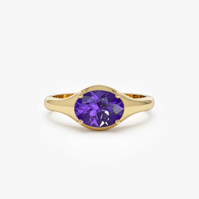 Women's rings with sleek minimalist design-14K Oval Shape Prong Setting Amethyst Ring