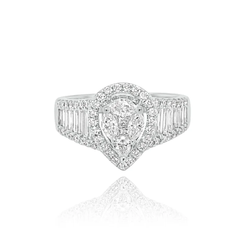 Affordable women's diamond rings-BAGUETTE CUT SIDED DIAMONDS  "BEATRIX" RING.