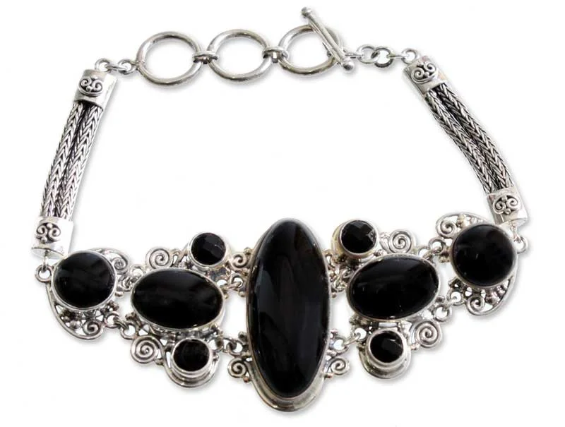 bracelets and bangles stylish cheap -A Night To Remember Silver & Onyx Bracelet