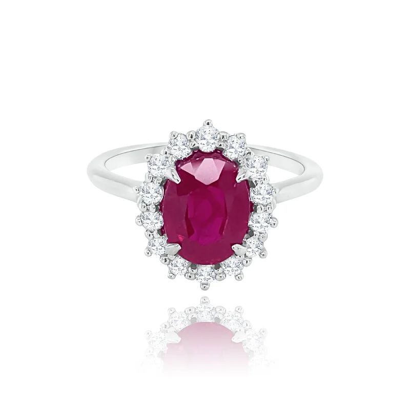 Exquisite women's rings for luxury weddings-Classic Halo Set Diamonds & Oval cut Ruby Ring