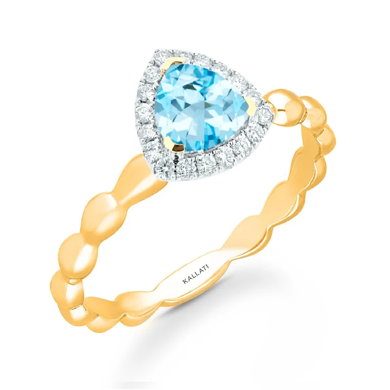 Women's rings with colorful stones-Kallati Blue Topaz Diamond Halo Ring