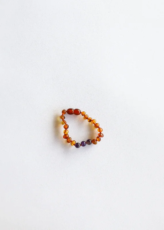 bracelets and bangles with opal -Polished Cognac Baltic Amber + Amethyst || Anklet or Bracelet