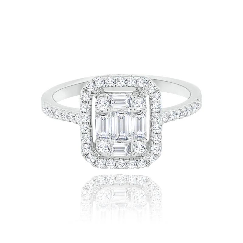 Sparkling women's rings with solitaire diamonds-Halo invisible set Diamonds Classic Ring