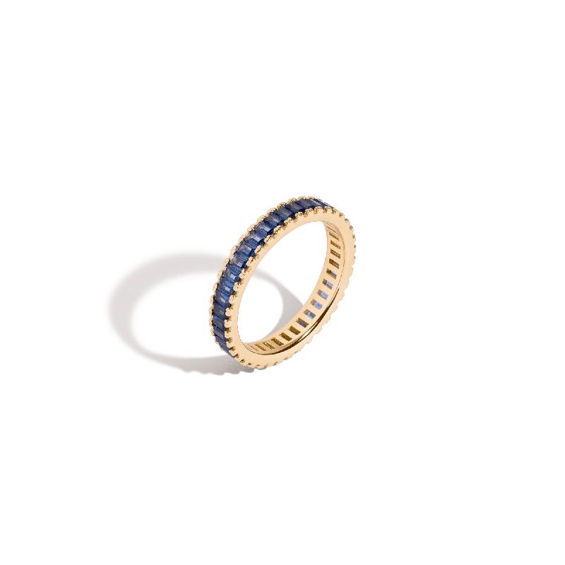 Affordable women's diamond rings-Lab Grown Blue Sapphire Baguette Eternity Ring