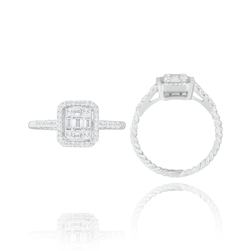 Women's rings with flower designs-Fine Halo Invisible Set Diamonds Ring